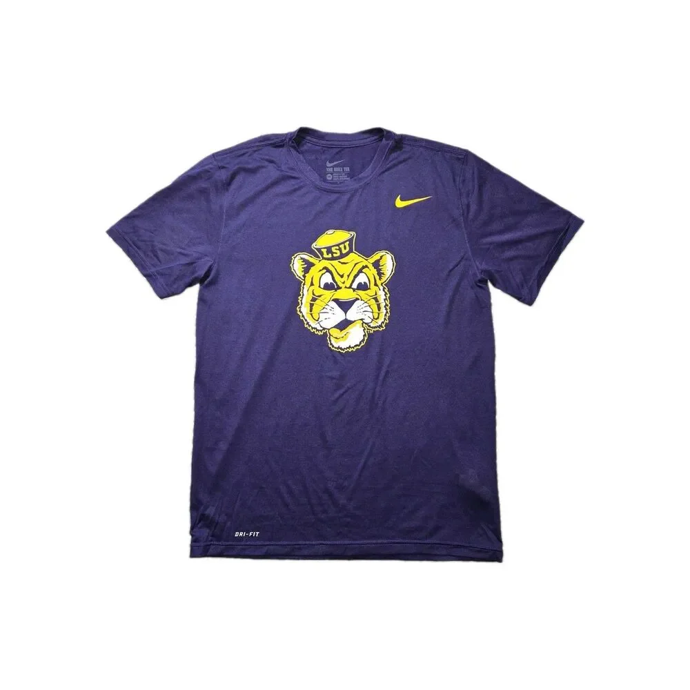 Mens Nike DriFit LSU Tigers Short Sleeve T Shirt Purple Medium Mike The Tiger